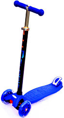 Трехколесный детский самокат Maxi Scooter до 60 кг с регулируемой ручкой, с подсветкой синий