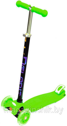 Трехколесный детский самокат Maxi Scooter до 60 кг с регулируемой ручкой, с подсветкой салатовый - фото 1 - id-p38964569