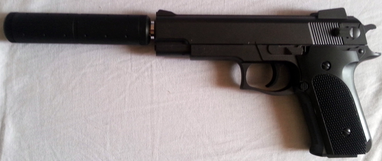 Детский металлический пневматический пистолет к-33 с глушителем - фото 3 - id-p25855462