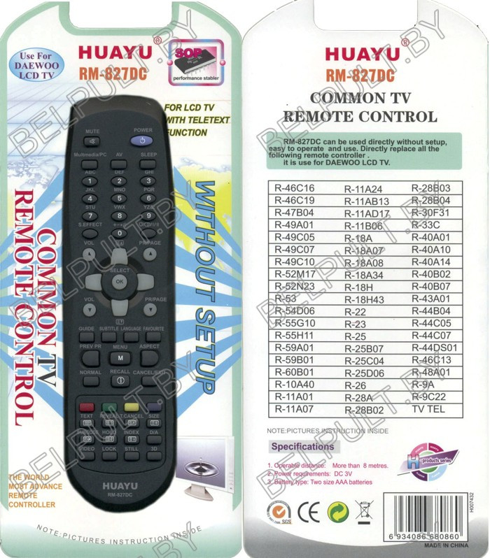 Huayu for Daewoo RM-827DC универсальный пульт (серия HRM644)