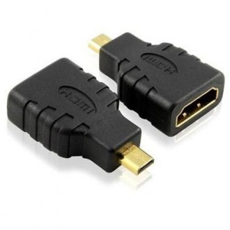 Переходник HDMI микро (micro) штекер - HDMI гнездо (пластик-золото, ПВХ-упаковка) (АРБАКОМ) - фото 1 - id-p40070237