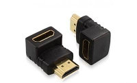 Переходник HDMI штекер - HDMI гнездо угловой (пластик-золото, ПВХ-упаковка) (АРБАКОМ)