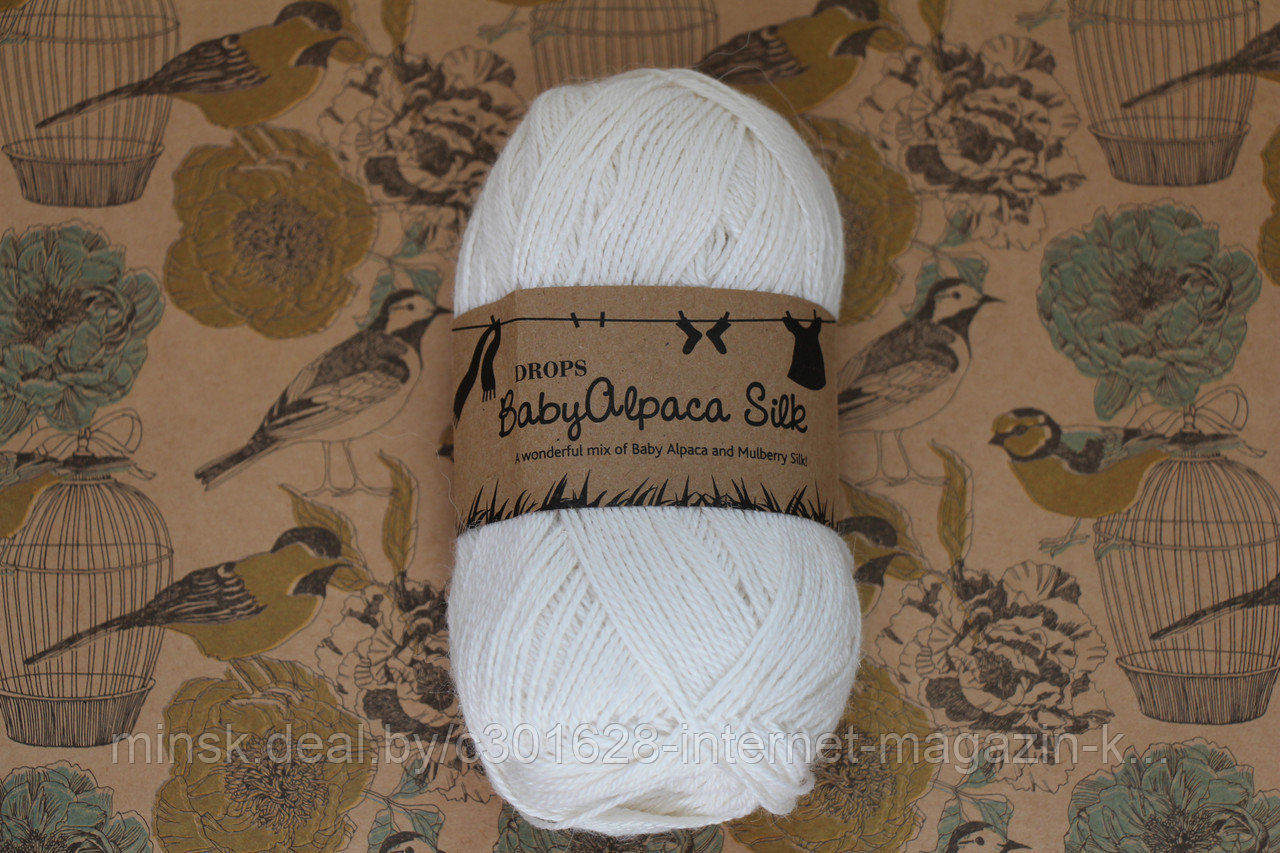 Пряжа DROPS Baby Alpaca Silk (70% альпака, 30% шелк, 50г 167м) Цвет: 1101 white