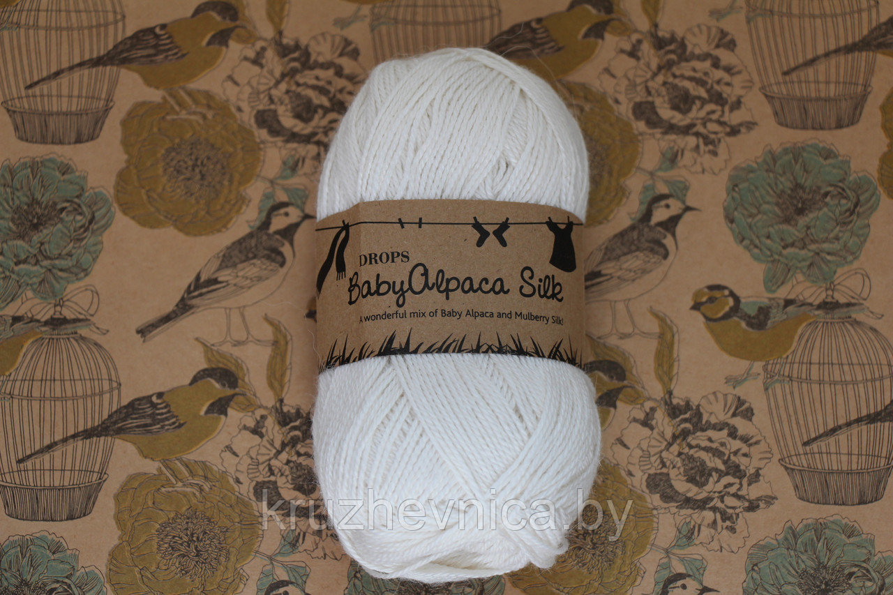 Пряжа DROPS Baby Alpaca Silk (70% альпака, 30% шелк, 50г 167м) Цвет: 1101 white, фото 1