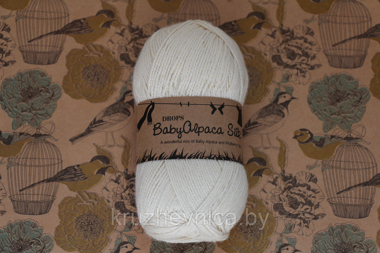 Пряжа DROPS Baby Alpaca Silk (70% альпака, 30% шелк, 50г 167м) Цвет: 0100 off-white
