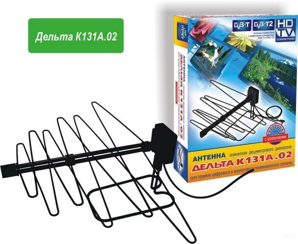 Антенна телевизионная комнатная ДМВ "Дельта К131А.02" (усилен. 22-25 дБ, питание 12В, тип АТН-5.3)