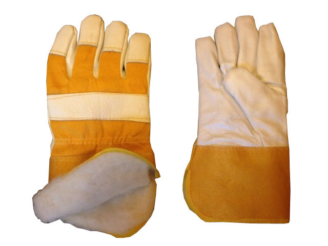 Перчатки кожаные комбинированные утеплённые на иск.меху "Юкон Лонг"