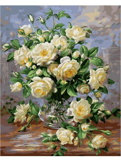 Картина по номерам Ваза с белыми розами 40х50 см, фото 2