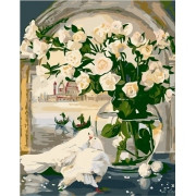 Картина по номерам Белые розы и голуби (PP4050121) на цветном холсте 40х50 см