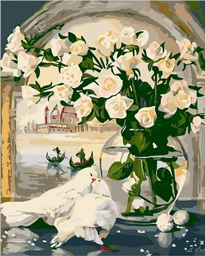 Картина по номерам Белые розы и голуби (PP4050121) на цветном холсте 40х50 см, фото 2