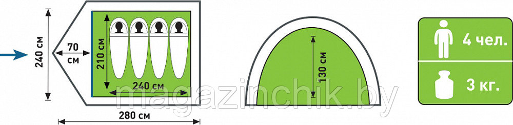 Палатка Atemi CANYON 4 TX (210+70х240х130), 1500мм - фото 2 - id-p40446043