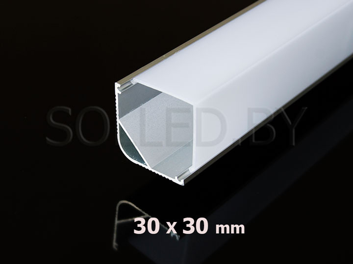 Алюминиевый профиль угловой с угловым экраном 30х30 для LED ленты