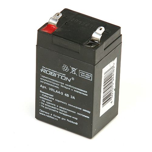 Аккумулятор ROBITON VRLA4-3 4В 3Ач (герметизированная свинцово-кислотная аккумуляторная батарея 4V, 3Ah) - фото 1 - id-p40478753