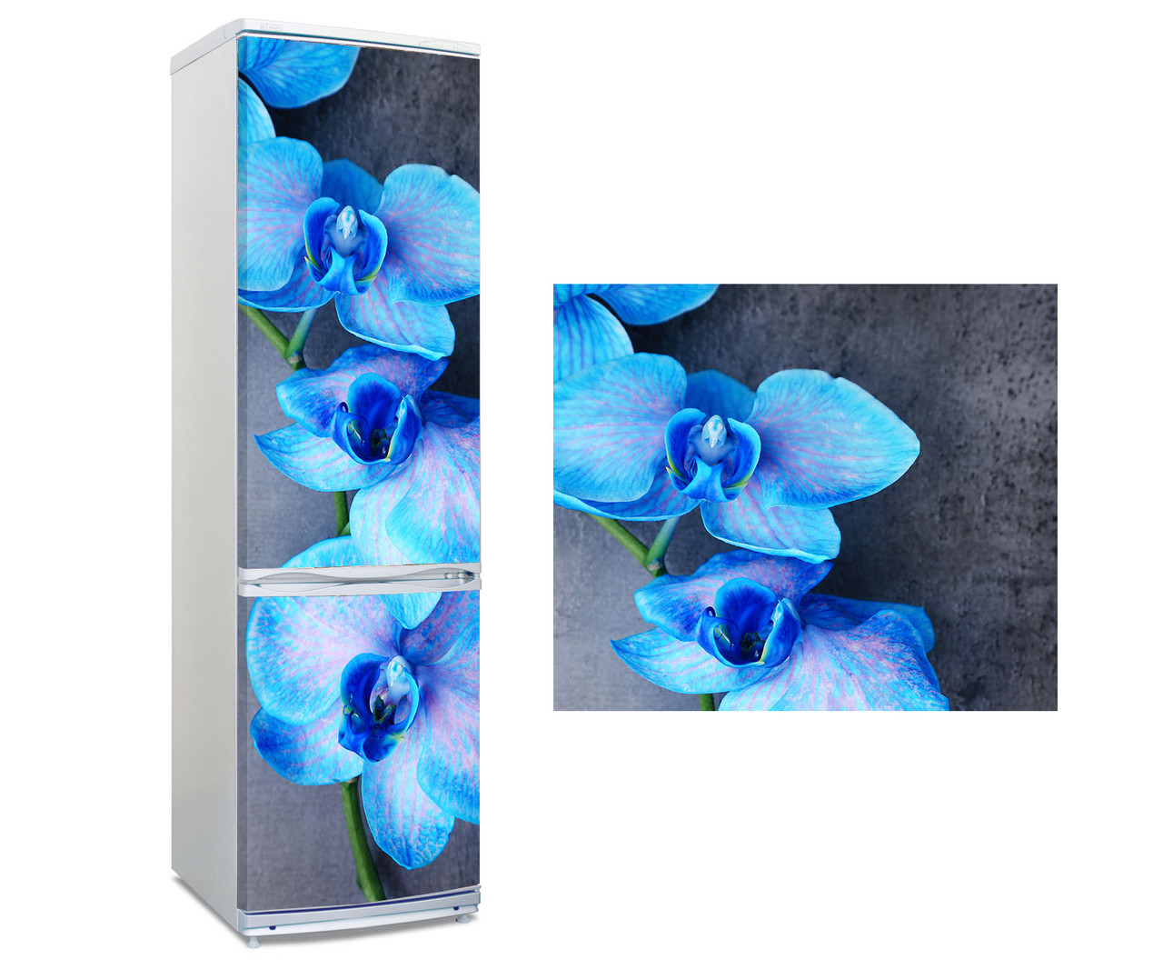 Наклейка на холодильник "Голубые орхидеи на сером фоне" - фото 1 - id-p40523204