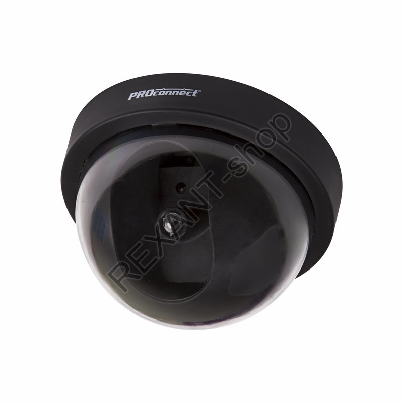 Муляж внутренней купольной камеры Rexant 45-0220 видеонаблюдения черного цвета с мигающим красным светодиодом
