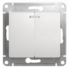 Выключатель двухклавишный с подсветкой белый Schneider Electric Glossa