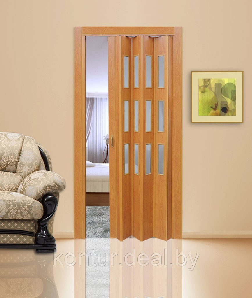 Дверь-гармошка со стеклом орех миланский Фаворит - фото 1 - id-p41270577