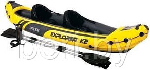 Надувная лодка-каяк, байдарка двухместная Explorer K2, весла, насос, Intex арт. 68307NP