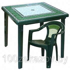 Комплект садовой  мебели 4 кресла и  пластиковый стол для дачи с рисунком "Малахит". Стол и стулья садовые.