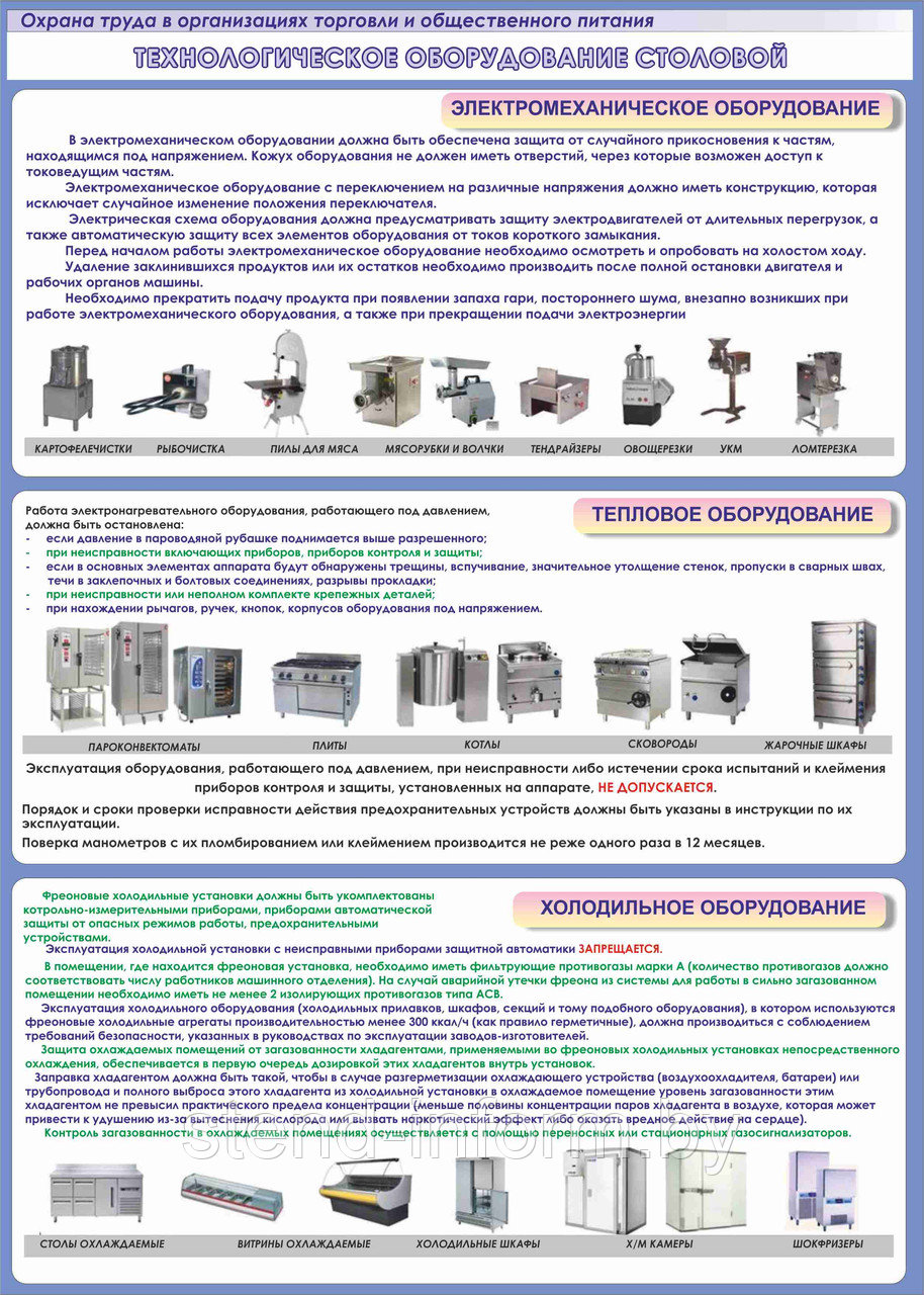 ПЛАКАТ по охране труда №128 Технологическое оборудование столовой р-р 40*57 см на пластике - фото 1 - id-p42159182