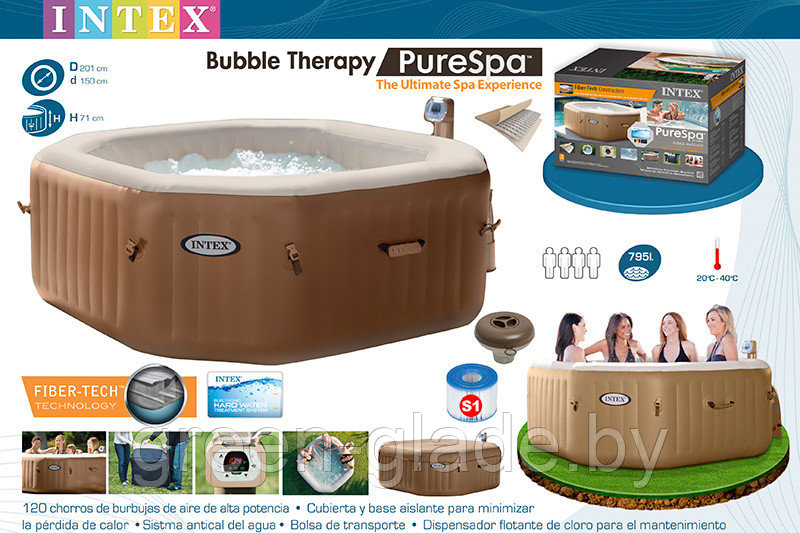 Надувной СПА бассейн INTEX 28414 PureSpa Bubble Therapy 201х71 см - фото 1 - id-p1596141