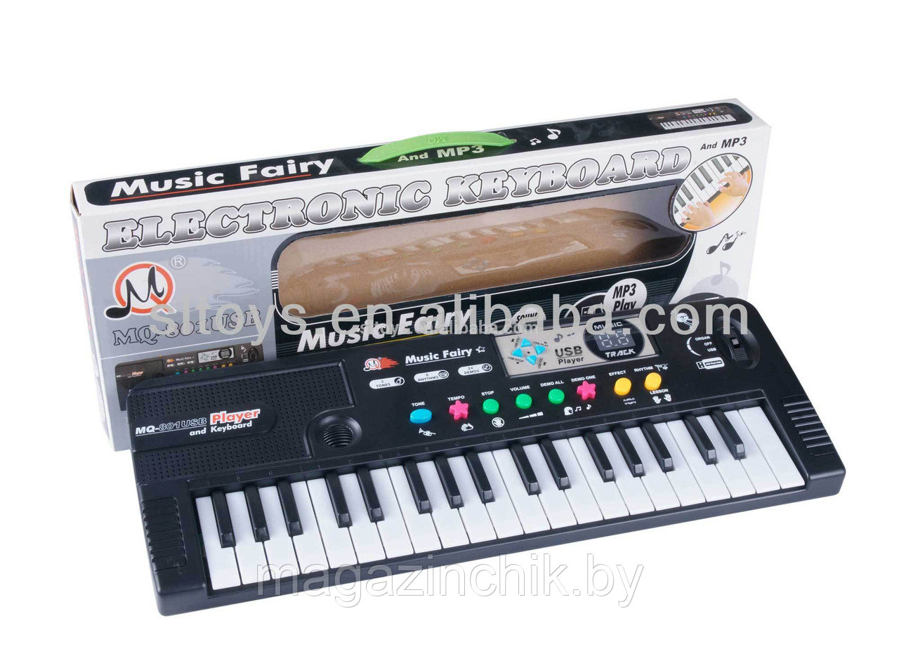 Детский синтезатор пианино c MP3 MQ-801 USB, с микрофоном, USB разъемом, 37 клавиш - фото 1 - id-p42712561