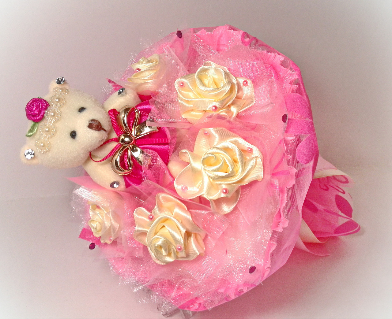 Букет из мягких игрушек (мишек), арт. РБ0105 (розовый)