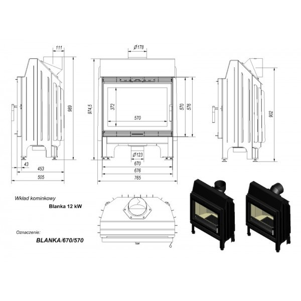 Каминная топка Kratki Blanka 670\570 12 кВт - фото 2 - id-p30653216