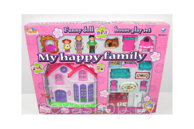 Домик для кукол с куклами и мебелью Happy Family 8033