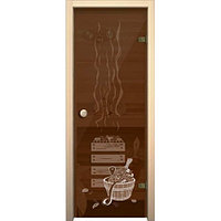 Стеклянные двери в парную с рисунком "Банька" (АКМА)