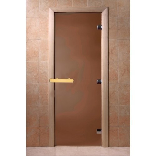Стеклянная Дверь в баню 800*1900 DoorWood, 8мм  (Бронзовое Матовое), коробка осина