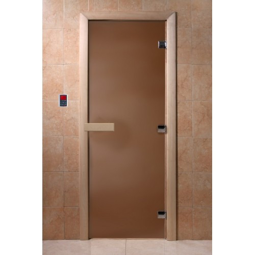 Стеклянная Дверь в баню 700*2000 DoorWood,8мм (Бронзовое Матовое), коробка осина