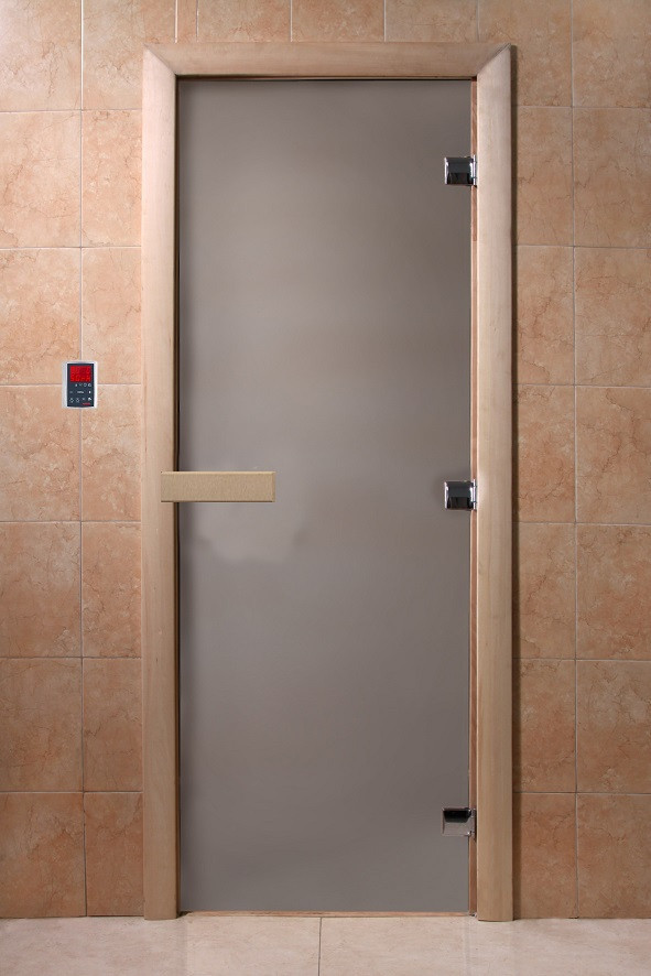 Стеклянная Дверь в баню 700*1900 DoorWood (б\ц Матовое), коробка осина