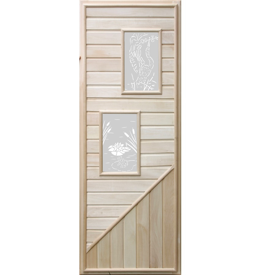 Дверь деревянная для бани DoorWood 750*1850 (вагонка, 2 стекла, коробка Липа) - фото 1 - id-p44400395