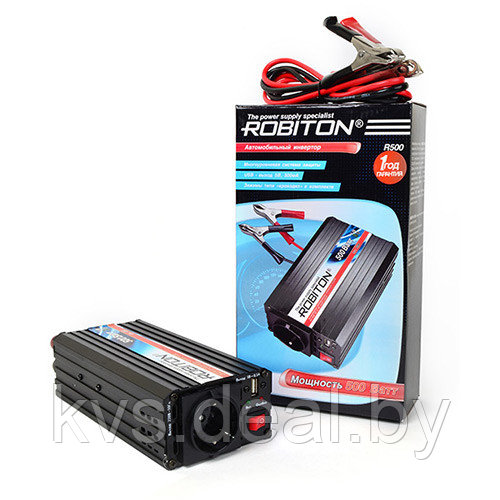 Автомобильный инвертор (преобразователь напряжения 12В-220В) Robiton R500 500W с USB выходом - фото 1 - id-p44405220