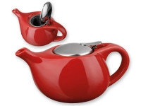 Керамический чайник красного цвета 650 мл с металлической крышкой, фото 1