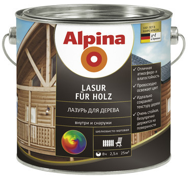 Лазурь алкидн. Alpina Лазурь для дерева (Alpina Lasur fuer Holz)  10 л / 8,8 кг