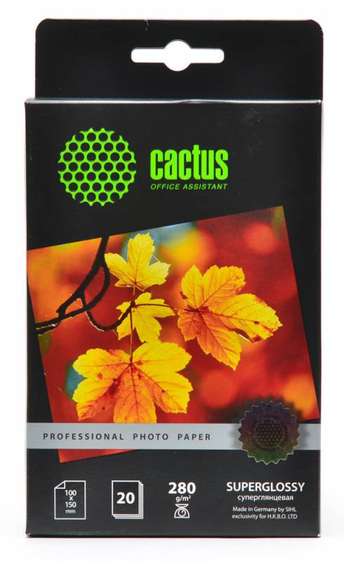 Фотобумага Cactus Prof 10x15, 280 г/м2, 20 л., одност. высокоглянцевая (CS-HGA628020)