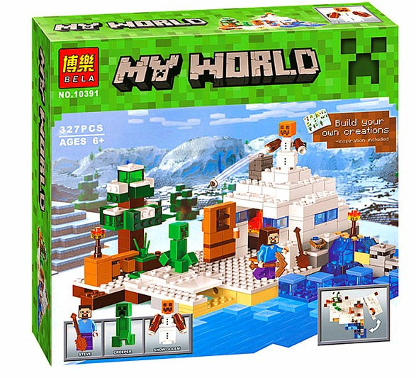 Конструктор Майнкрафт Minecraft Снежное укрытие 10391, 327 дет., 3 минифигурки, аналог Лего 21120