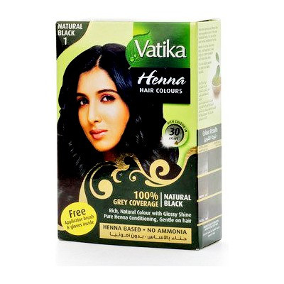Хна для волос Ватика Натуральный Чёрный, Vatika Henna Natural Black, 6 саше по 10г