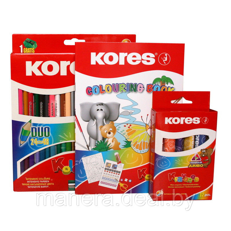 Набор цветные карандаши 24шт +мелки 12шт + КНИЖКА - раскраска KORES (СМ) - фото 1 - id-p45096372