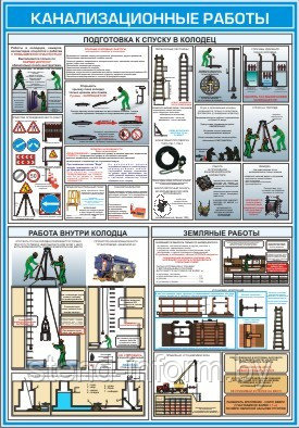 ПЛАКАТ ПО Охране труда КАНАЛИЗАЦИОННЫЕ РАБОТЫ  №48 р-р 42*56 см на ПВХ