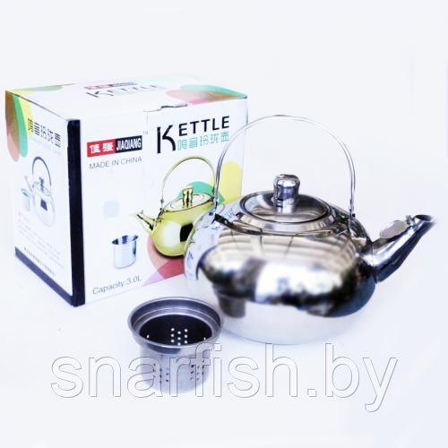 Чайник походный KETTLE, 18см., (2,0л.) нерж. сталь, с ситечком, свисток.