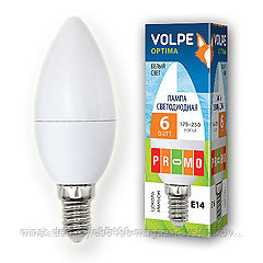 LED-C37-6W/WW/E14/FR/O Лампа светодиодная Volpe : Форма "свеча", матовая колба. Материал корпуса пластик. Цвет