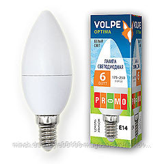 LED-C37-6W/NW/E14/FR/O Лампа светодиодная Volpe : Форма "свеча", матовая колба. Материал корпуса пластик. Цвет
