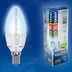 LED-C37-6W/WW/E14/FR ALM01WH Лампа светодиодная : Форма "свеча", матовая колба. Материал корпуса алюминий.
