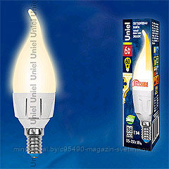 LED-CW37-6W/WW/E14/FR/DIM PLP01WH Лампа светодиодная диммируемая : Форма "свеча на ветру", матовая. Серия