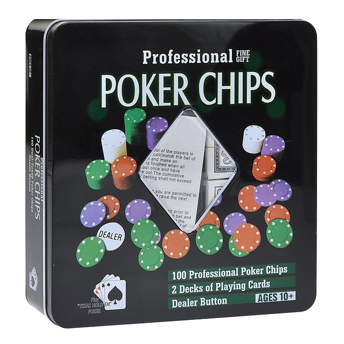 Набор для покера 100 фишек с номиналом квадратная коробка
