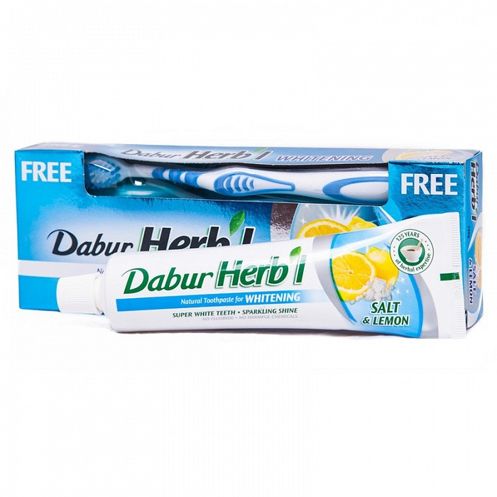 Зубная паста Дабур СОЛЬ И ЛИМОН (Dabur Herb'l Salt & Lemon), 150г – отбеливающая