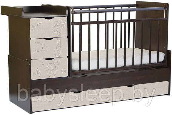 Детская кроватка СКВ-Компани СКВ-5 Жираф (венге-серый текстиль). Бесплатная доставка. , фото 1